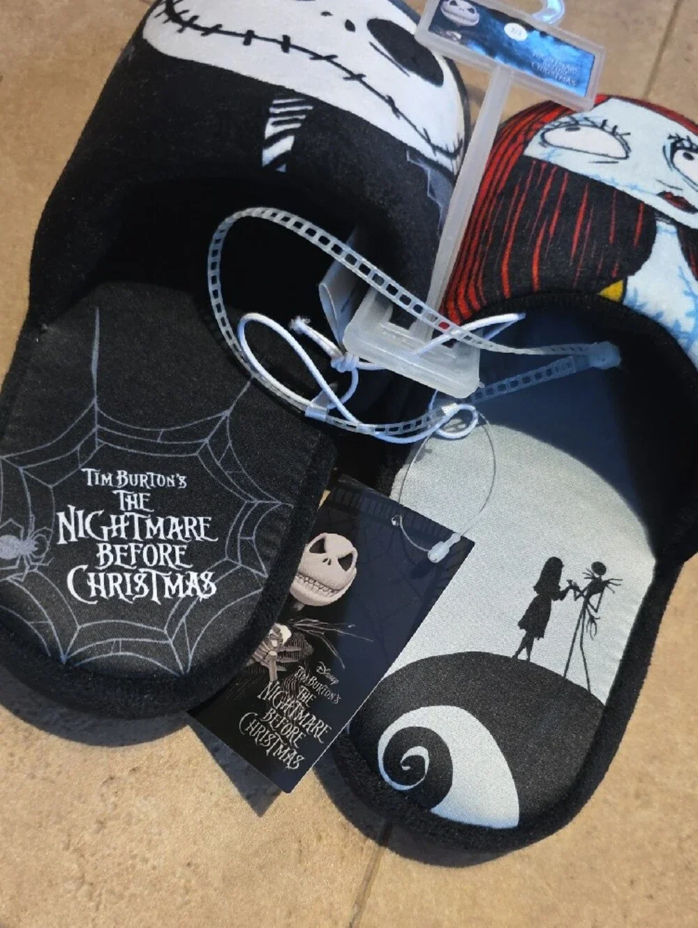 Nightmare Before Christmas Kids' Black and Red One-Piece Slippers. Size 2/3